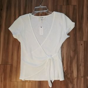 Anthropologie White Wrap Top